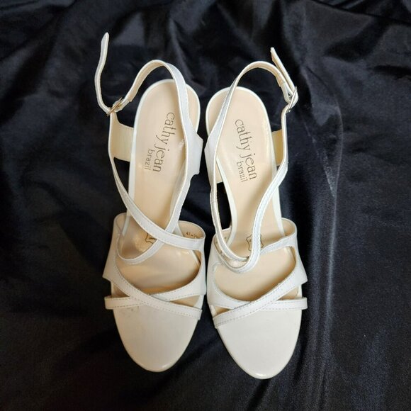 Vintage Cathy Jean White Leather Strappy Heels Size 8 | 5 Inch High Heel Sandals - Picture 9 of 9